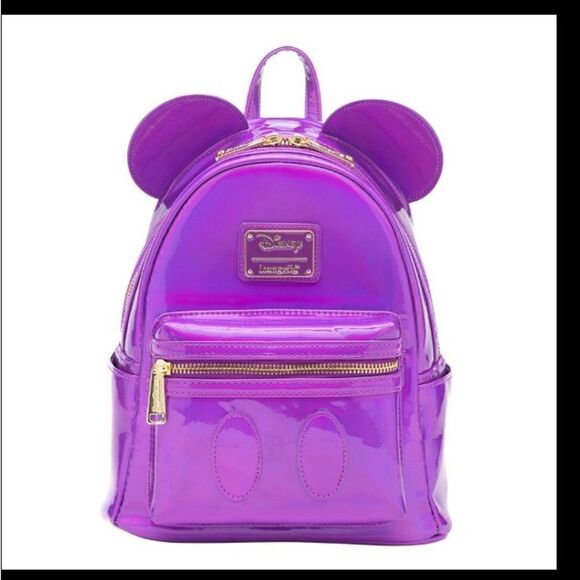 💜💜 Loungefly Disney Mickey Mouse Holographic Series Mini Backpack - Amethyst - Picture 1 of 5